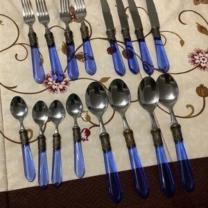 Inox Stainless Flatware Blue Handles